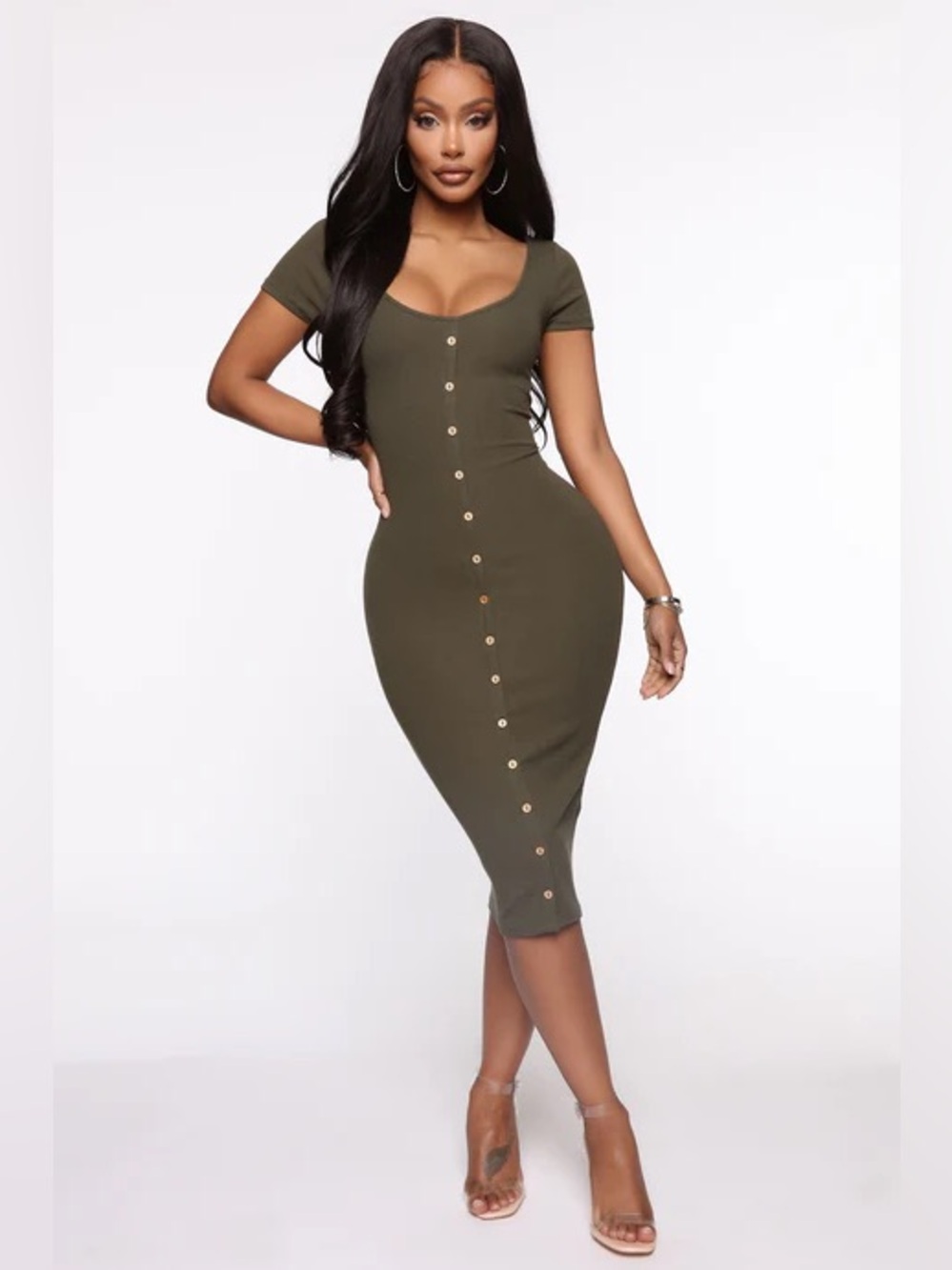 Fashion Nova Green button dress